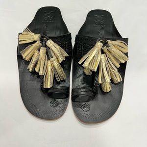 FIGUE Handmade Scaramouche Black Tassel Fringe Sandal Flat $225 sz 7